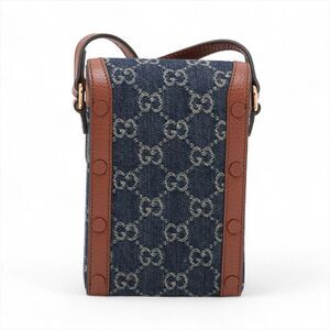 Gucci Brown GG Horsebit Leather Shoulder Denim Bag Blue
